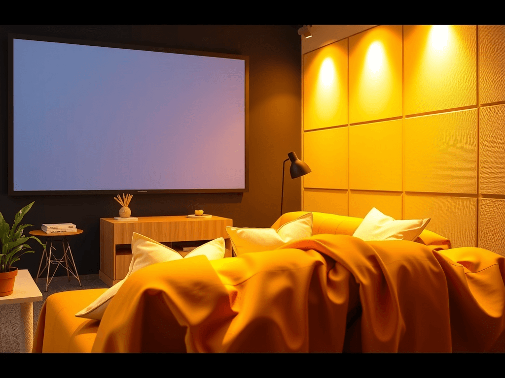 Cozy home theater with large screen and comfortable seating
